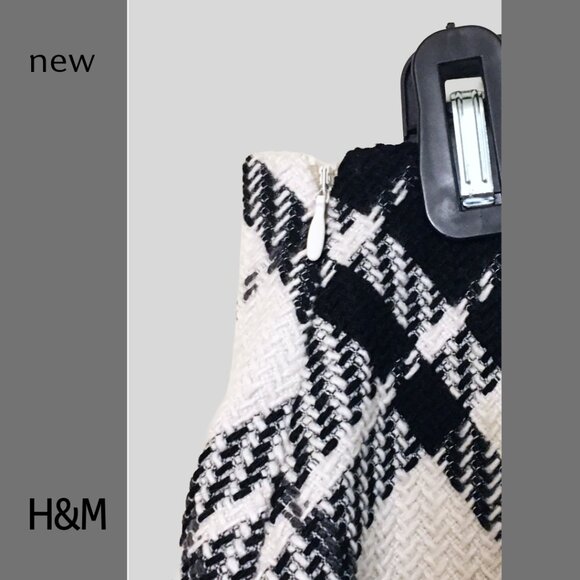 2-pc NWT H&M black & white plaid textured-weave blazer and skirt set, Sz S & 8 - Picture 11 of 12